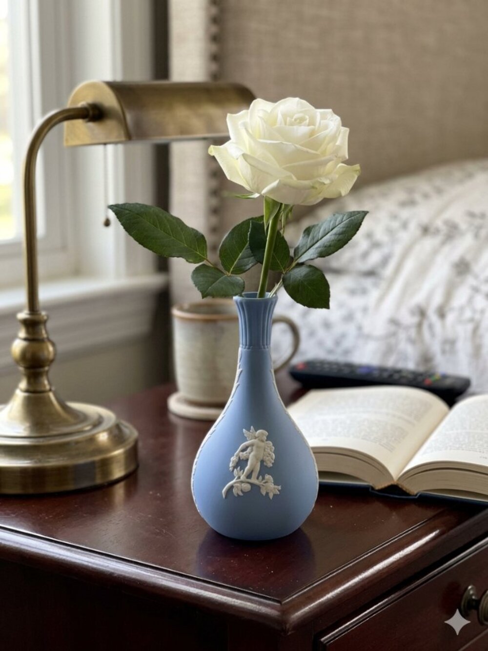Wedgwood Blue Jasperware Bud Vase with White Motif - Cupid